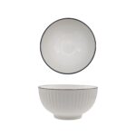 bulk 24 Sorrento Porcelain Embossed Rice Bowl w Black Rim 5" 12cm