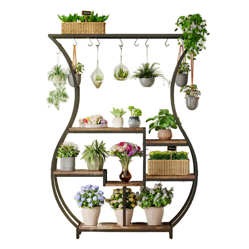 NNETMLT 6-Tier Plant Stand with Vase Shape Ladder Design, Rustic Brown 2 V728 EC173970 190415 00