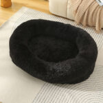 Fluffy Donut-Shaped Pet Bed- Soft, Cozy, and Anti-Anxiety for Dogs and Cats, Machine Washable  Black Size:M 75*55*18cm