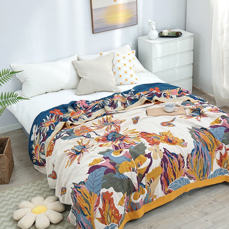 Pure Cotton Multi-Layer Gauze Blanket(Classic A, 240 cm x 240 cm) – Lightweight, Ultra-Breathable, and Moisture-Wicking Summer Quilt for Hot Sleepers
