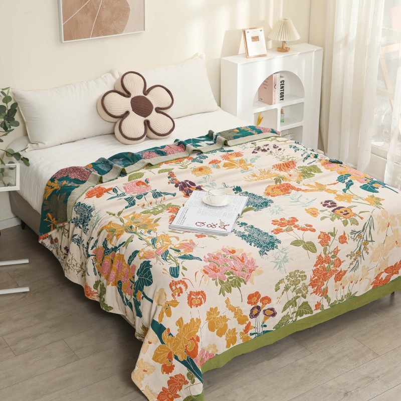 Pure Cotton Multi-Layer Gauze Blanket(Classic B, 240 cm x 240 cm) – Lightweight, Ultra-Breathable, and Moisture-Wicking Summer Quilt for Hot Sleepers