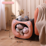 Pink Cute Cat-Themed Stackable Storage Bin - Multi-purpose Pet Bed & Toy Organizer