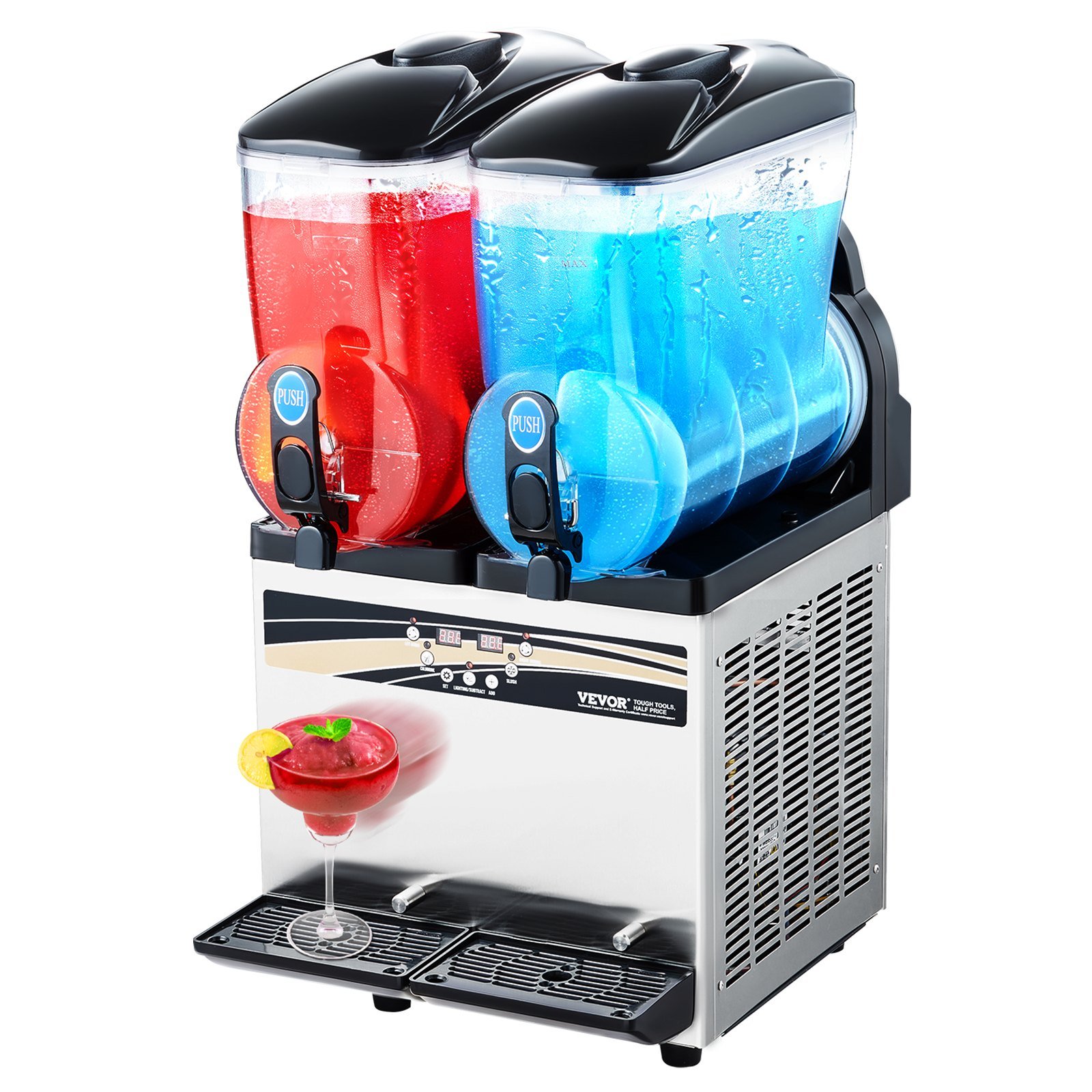 VEVOR Commercial Frozen Drink Maker, 15Lx2 Double Tank Slushy Machine, 120 Cups Stainless Steel Margarita Smoothie Frozen Drink Machine, Slushie Maker for Home Party Restaurants Cafe Bars 1 V952 CGXXRJX215LSN1G19V3 202510131440 00