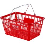 VEVOR Shopping Basket, Set of 12, 21L Durable Plastic Grocery Basket with Metal Handle and Stand, 425 x 305 x 218 mm Portable Shop Basket Bulk Used for Retail Store Supermarket Grocery Shopping, Red