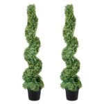 VEVOR Artificial Topiaries Boxwood Trees, 10cm Tall (2 Pieces) Faux Topiary Plant Outdoor, All-year Green Feaux Plant w/ Replaceable Leaves for Decorative Indoor/Outdoor/Garden