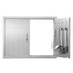 VEVOR BBQ Access Door, 787x609 mm Double Outdoor Kitchen Door, Stainless Steel Flush Mount Door, Double Wall Vertical Door with Handles and Hooks, for BBQ Island, Grilling Station, Outside Cabinet