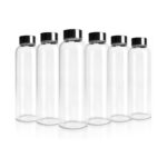 Kitchee 500ml Glass Water Bottle with Stainless Steel Lid - Set of 6 Drink Bottles