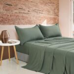 Vintage Washed Microfibre Sheet Set with 1 Pillowcase - Khaki Green - Single