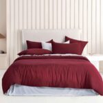 Vintage Washed Microfibre Quilt Cover Set (Burgundy, Double)