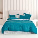 Vintage Washed Microfibre Quilt Cover Set (Teal, Double)