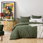100% Cotton Vintage Washed Bed Quilt Cover Set - Khaki Green - Double Size