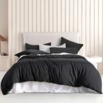 Vintage Washed Microfibre Quilt Cover Set (3Pcs) - Black - Queen Size