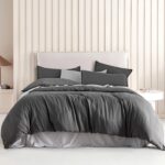 Vintage Washed Microfibre Quilt Cover Set (3Pcs) - Grey - Queen Size