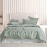 Vintage Washed Microfibre Quilt Cover Set (Sage, Queen)
