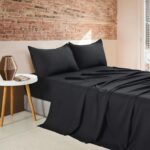 Vintage Washed Microfibre Sheet Set with 1 Pillowcase - Black - King Single