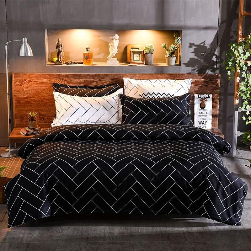 Print Microfibre Quilt Cover Set (3Pcs) – Ultra Soft, Comfy, Luxurious Duvet Cover with Zipper Closure – Elegant Design Quilt Cover Set for Bedding – Glen – Super King Size