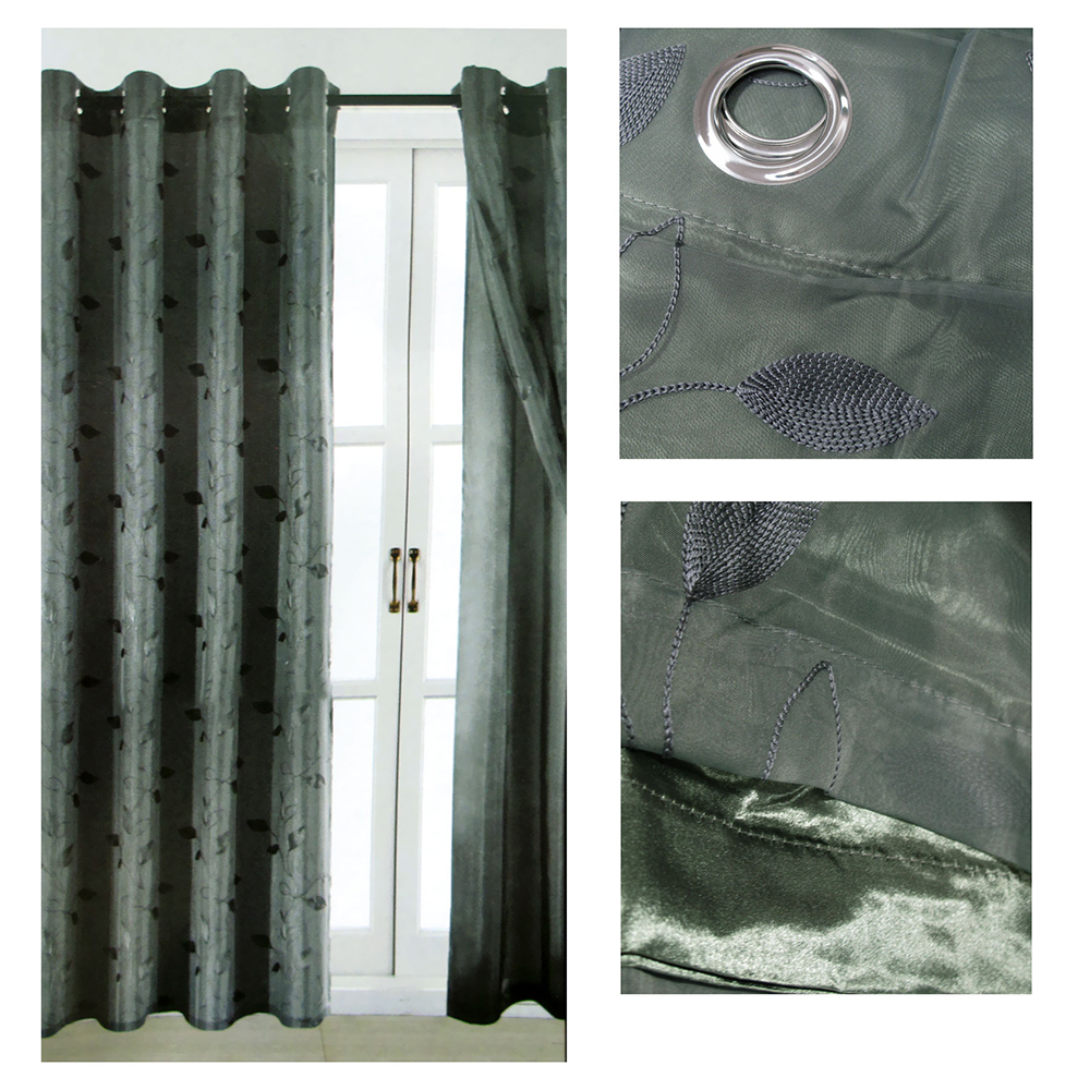 V442 ABR CURTAIN LEAFEMBROIDERED CHARCOAL RE 96324 00