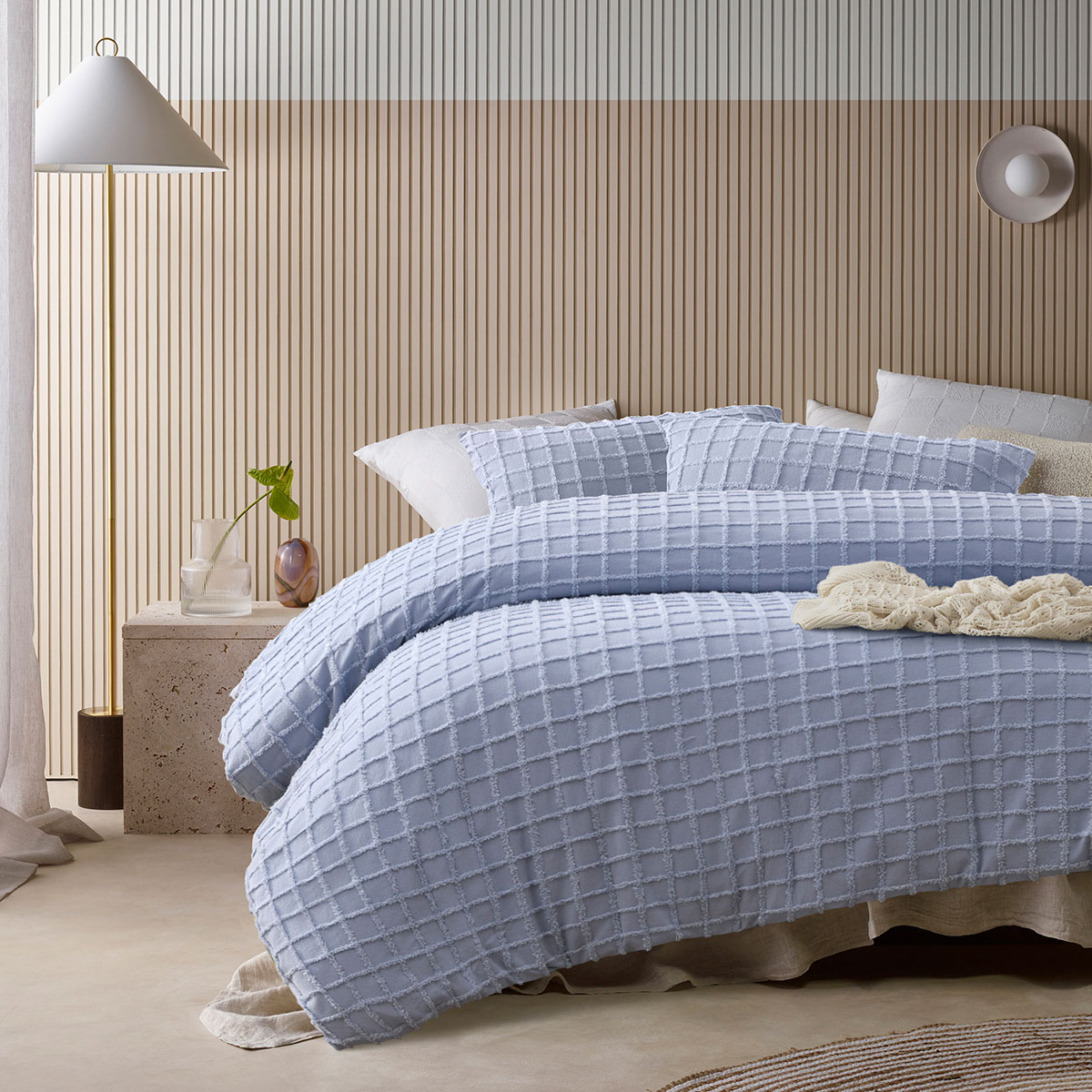 Vintage Design Homewares Parquet Snooze Blue Polyester Cotton Quilt Cover Set Single