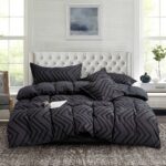 Tufted Boho Wave Jacquard Queen Size Black Duvet Quilt Cover Set