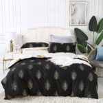 Reversible Design Queen Size Black Gold Duvet Quilt Cover Set