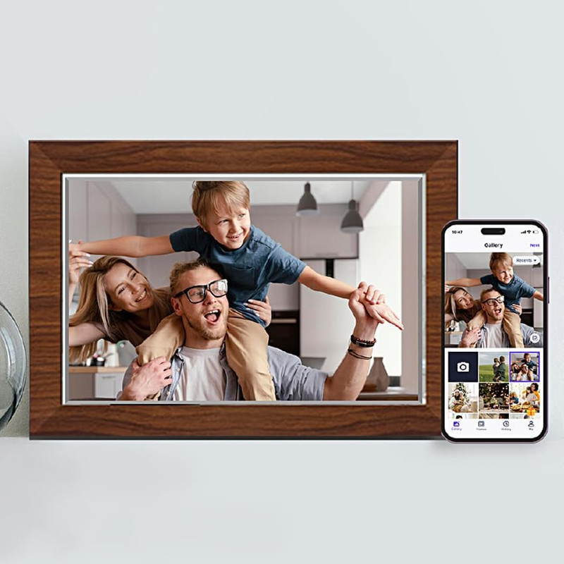 10.1 Inch Digital Picture Frame - 1280 * 800 HD WiFi Enabled with Load from Phone Capability, 32GB Memory Touch Screen Photo Display Brown 1 V498 DIGITALFRAMEDW 202510211130 00