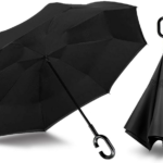 Reverse Umbrella Windproof Double Layer C-Handle Inverted Folding in Black