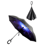 Reverse Umbrella Windproof Double Layer C-Handle Inverted Folding in Galaxy Print