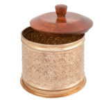 Handcrafted Round Metal Pressed Box W Mango Wood Lid 14cm