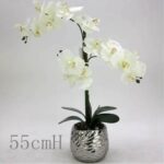 Artificial White Orchid in Silver Pot 56cm