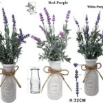 Set 3 Artificial Lavender in Glass Vase Assort 32cm