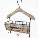 Wooden Laundry Hanger W Basket & 3 Hooks 40x48cm