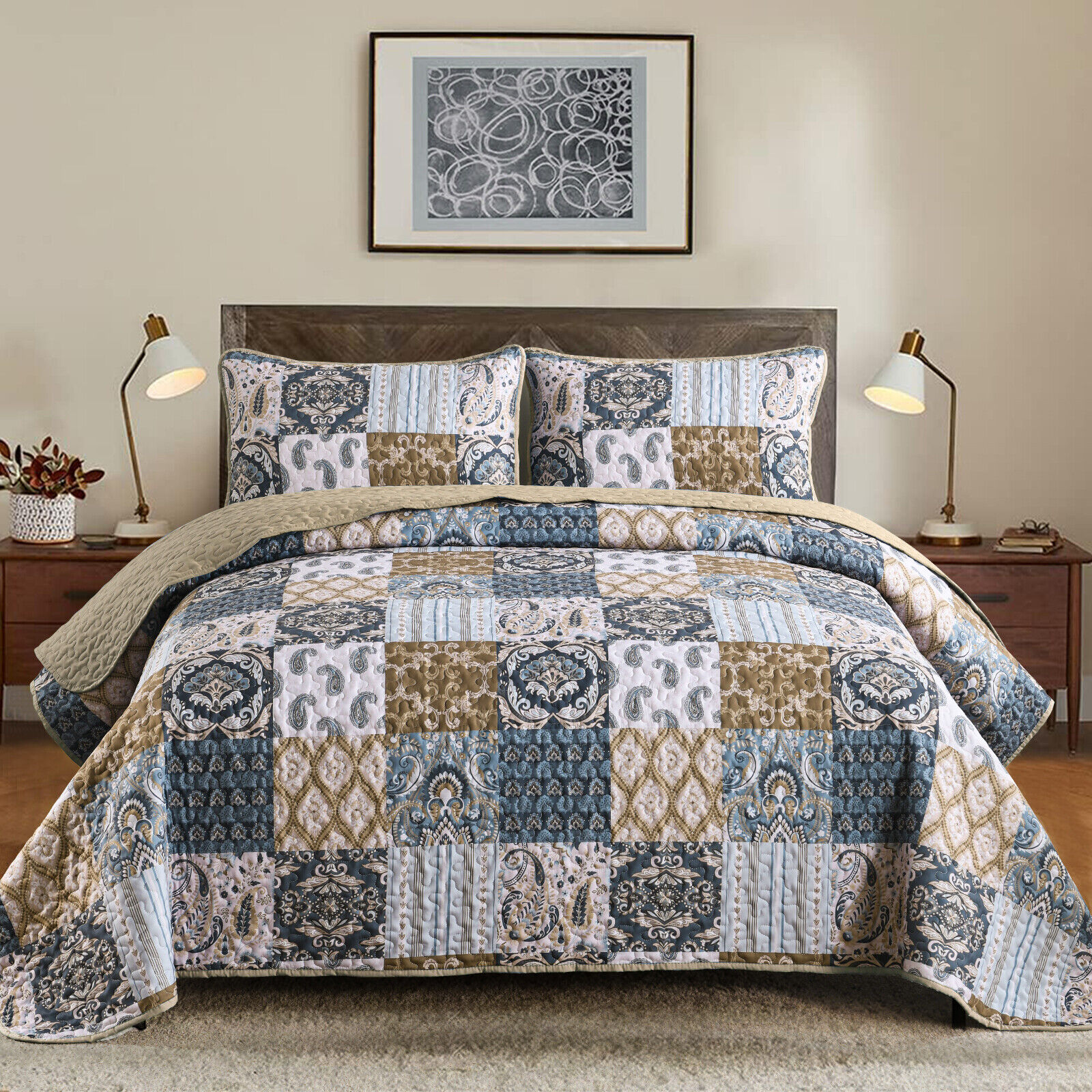 Retro Charm Queen Bedspread Set with Bold Checkered Design 1 V745 MAC080631Q13U 212305 00