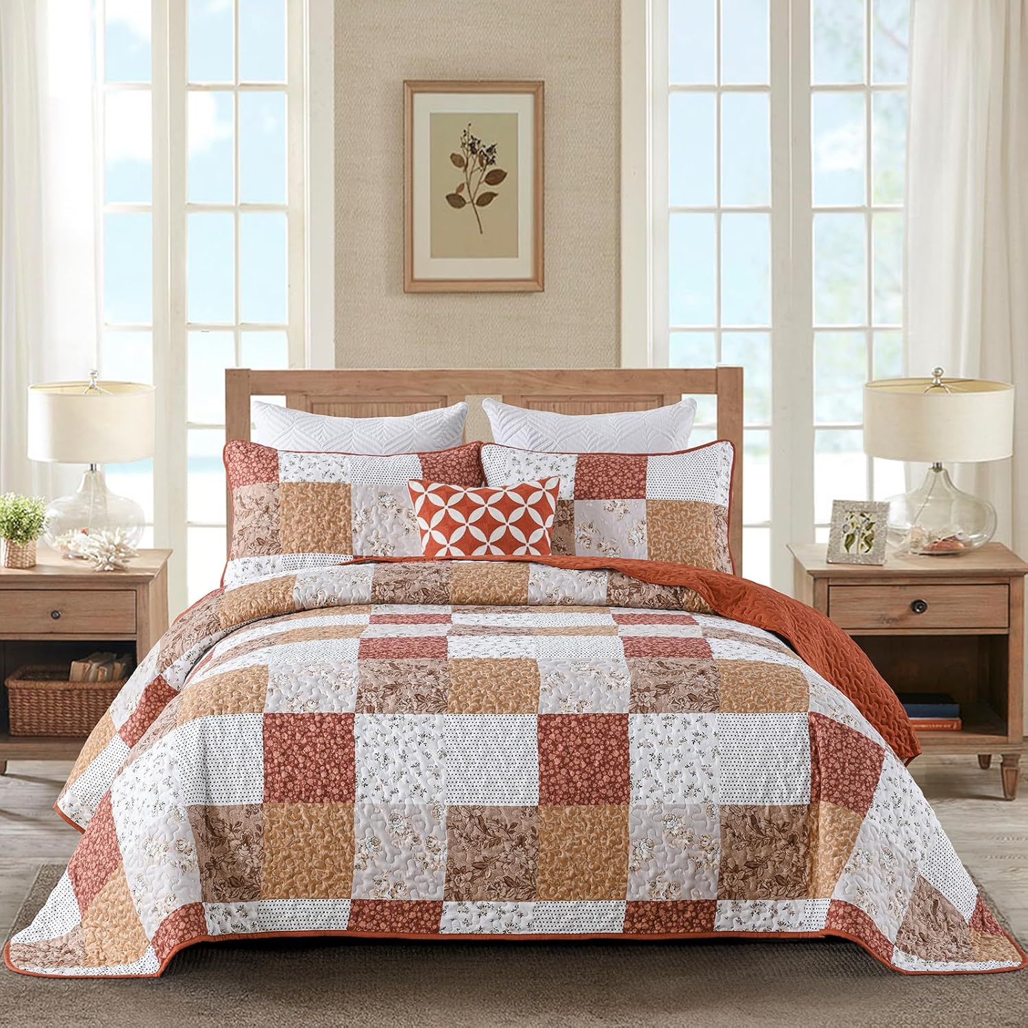 Queen Size Checkered Bedspread Set Vibrant Retro Pattern 2 V745 MAC090523Q13U 212306 00