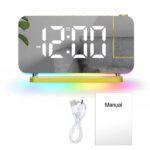 Gold RGB LED Projection Alarm Clock, Multi-Color Night Light with Snooze Function, Home Decor Digital Clock