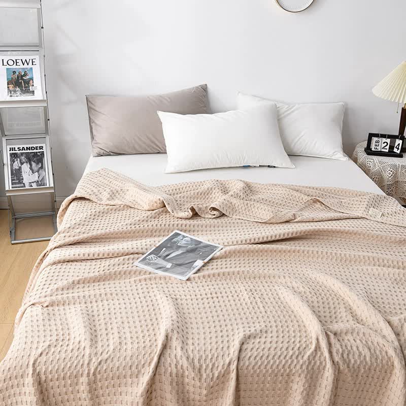 Cotton Waffle Blanket – Air Conditioning Blanket/Throw/Summer Quilt, 100*150cm,Khaki