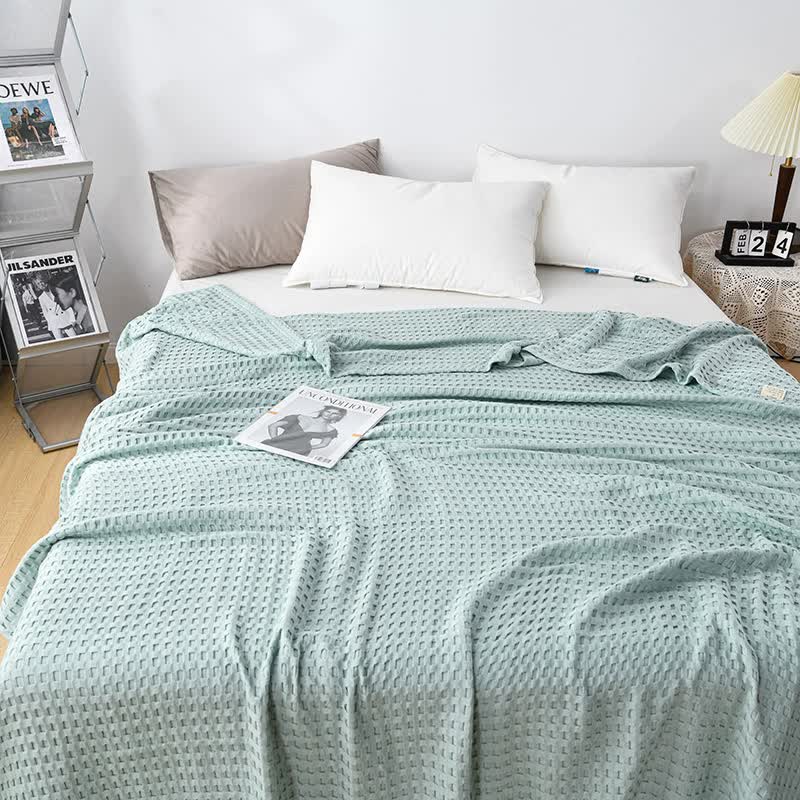 Cotton Waffle Blanket – Air Conditioning Blanket/Throw/Summer Quilt, 150*200cm,Light Green