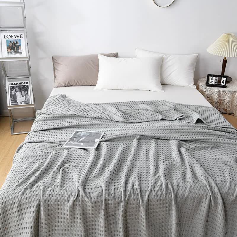 Cotton Waffle Blanket – Air Conditioning Blanket/Throw/Summer Quilt, 200*230cm,Gray