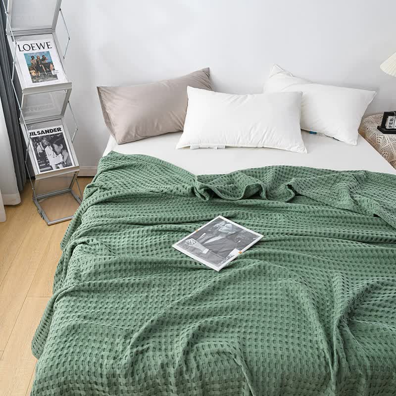 Cotton Waffle Blanket – Air Conditioning Blanket/Throw/Summer Quilt, 200*230cm,Green