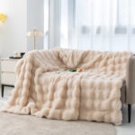 Apricot 130*160cm Plush Toscana Rabbit Hair Throw Blanket - Soft Flannel Fleece for All Seasons, Perfect for Couch & Bed