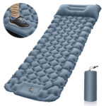 Grey Portable Outdoor Inflatable Mat - Foot-Operated Camping Sleeping Pad