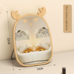 Deer Cartoon Mirror Tabletop Makeup Mirror - Large Wooden Swivel Vanity Mirror for Desk