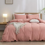 Pink 1.8m (Duvet Cover 180*220cm) Luxurious Soft Brushed Microfiber 4-Piece Bedding Set - Pure Color Double Bed Duvet Cover with Fitted Sheet