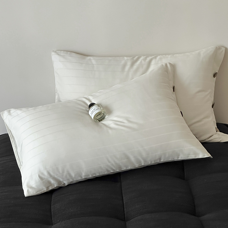 White Wide Stripes Long Staple Cotton Sateen Pillowcase Set – Jacquard Striped, Pure Cotton, 48x74cm (Pair)
