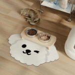 2 Pcs Style 2 White Puppy pattern Cartoon Pet Feeding Mat for Cats & Dogs - Absorbent Diatom Mud Splash-Proof Mat, Easy to Clean