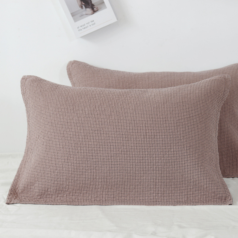 Brown Breathable 4-Layer Cotton Gauze Pillow Towel Pair – Japanese Style Grid (52x75cm)