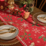 Red Christmas Table Runner with Tassels - Festive Snowflake & Bell Print (35*180cm)