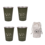 Green 304 Stainless Steel Camping Cup - 350ml Outdoor Drinkware(Set of 4 with Bag)