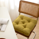 Tea Green Soft And Thick Seat Cushion - Cotton Linen Blend Chair Pad with Ties - 43x43cm