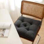 Dark Grey Soft And Thick Seat Cushion - Cotton Linen Blend Chair Pad with Ties - 43x43cm