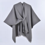 Grey Elegant Soft Knit Poncho Cape - Warm Autumn Winter Shawl Wrap with Side Tie, Thick & Luxurious Feel